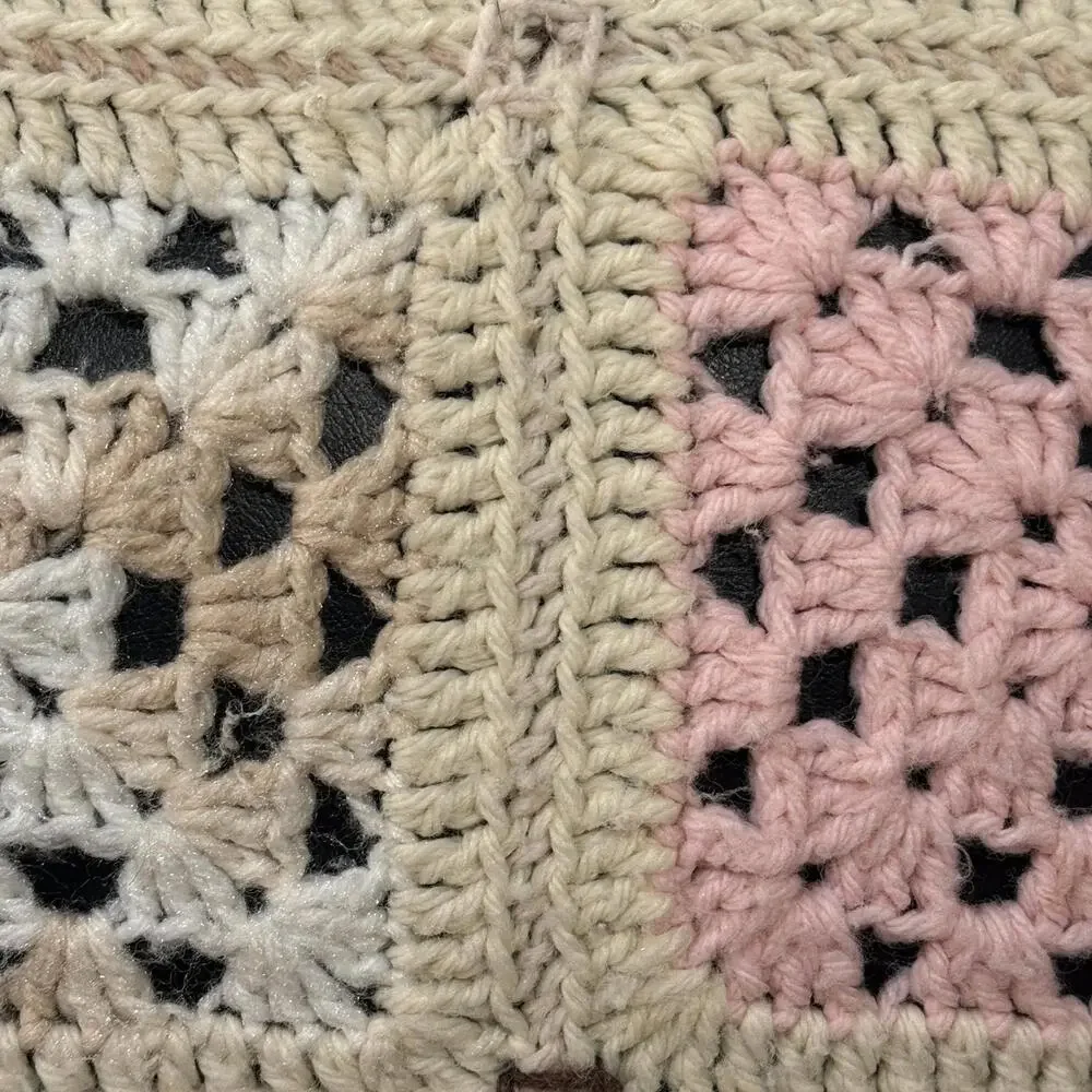 Hand-crocheted granny-square throw, neutral &‎ pastel 55x66